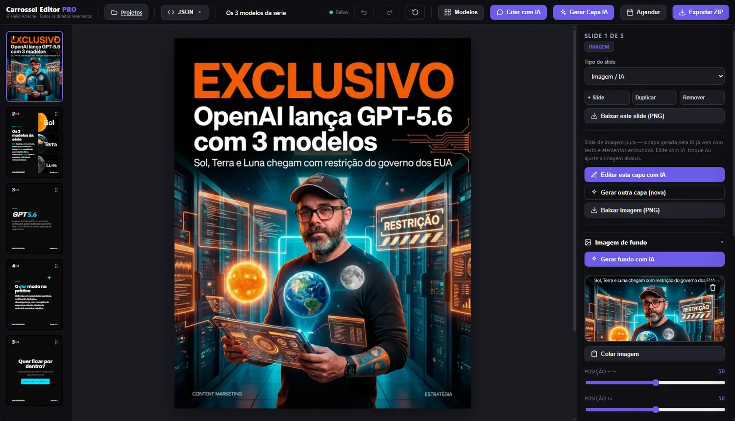 Painel do Carrossel Editor PRO